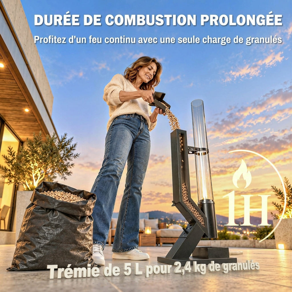 Chauffage de Terrasse à Pellets 13000 W, Réservoir de 2,4 kg, Tube en Verre 107,5 cm, Cendrier, 53x25x141cm, Noir-4