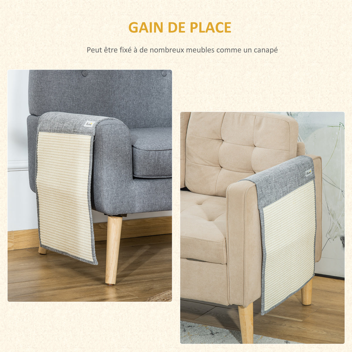 Tapis griffoir Chat Tapis à gratter en sisal Protection canapé Meuble Sol Lot de 2 pcs 130 x 45 cm Gris-4