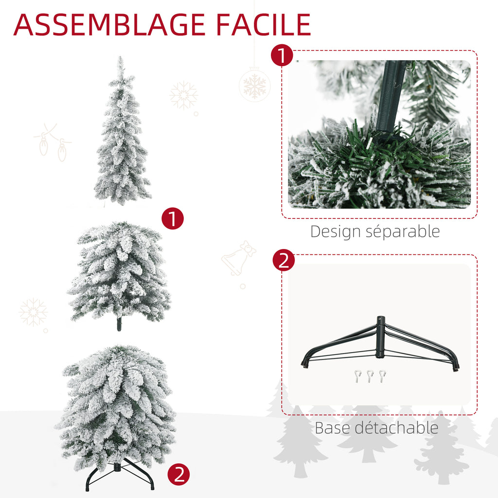 Arbre de Noël artificiel avec support en acier 253 branches enneigées socle pliable hauteur 135 cm vert-6