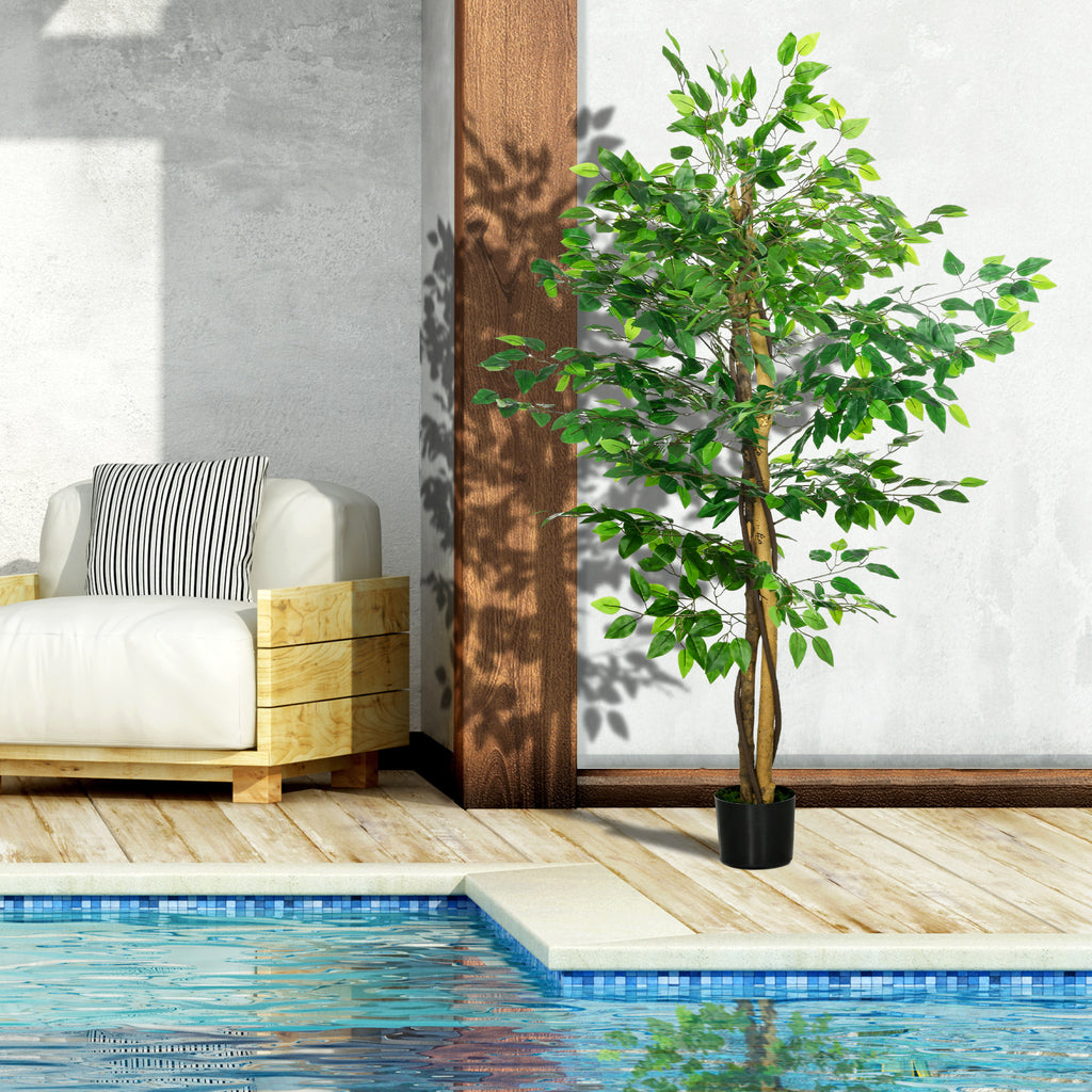Lot de 2 plantes artificielles ficus hauteur 1,50 m tronc branches liane lichen feuilles grand réalisme pot inclus vert-6