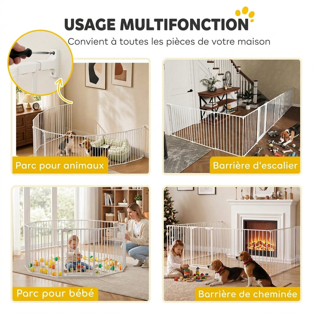 Barrière de sécurité en métal parc enclos pliable et modulable pour chien et enfant 10 panneaux 61 x 75 cm blanc-3