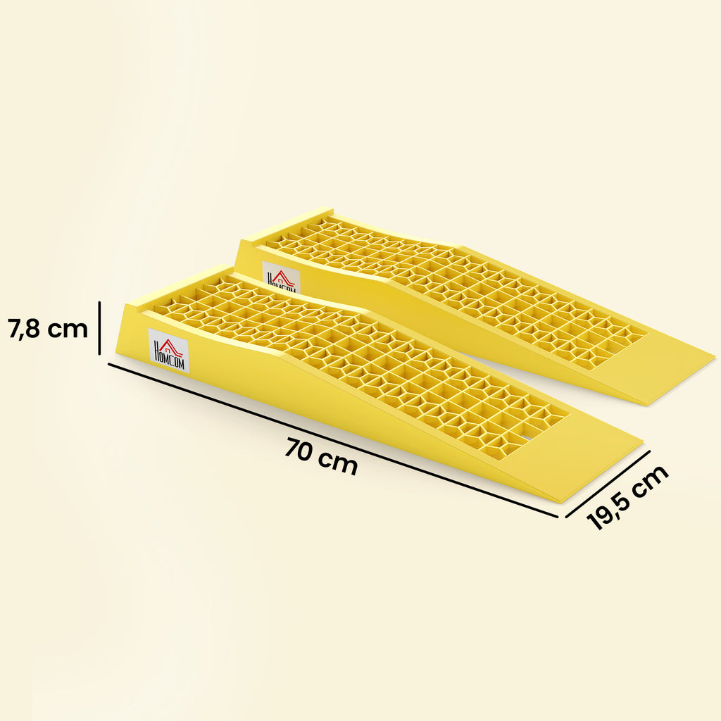 Ensemble de 2 rampes pour voiture véhicule utilitaire rampe de chargement dim. 70L x 19,5l x 7,8H cm PP jaune-2
