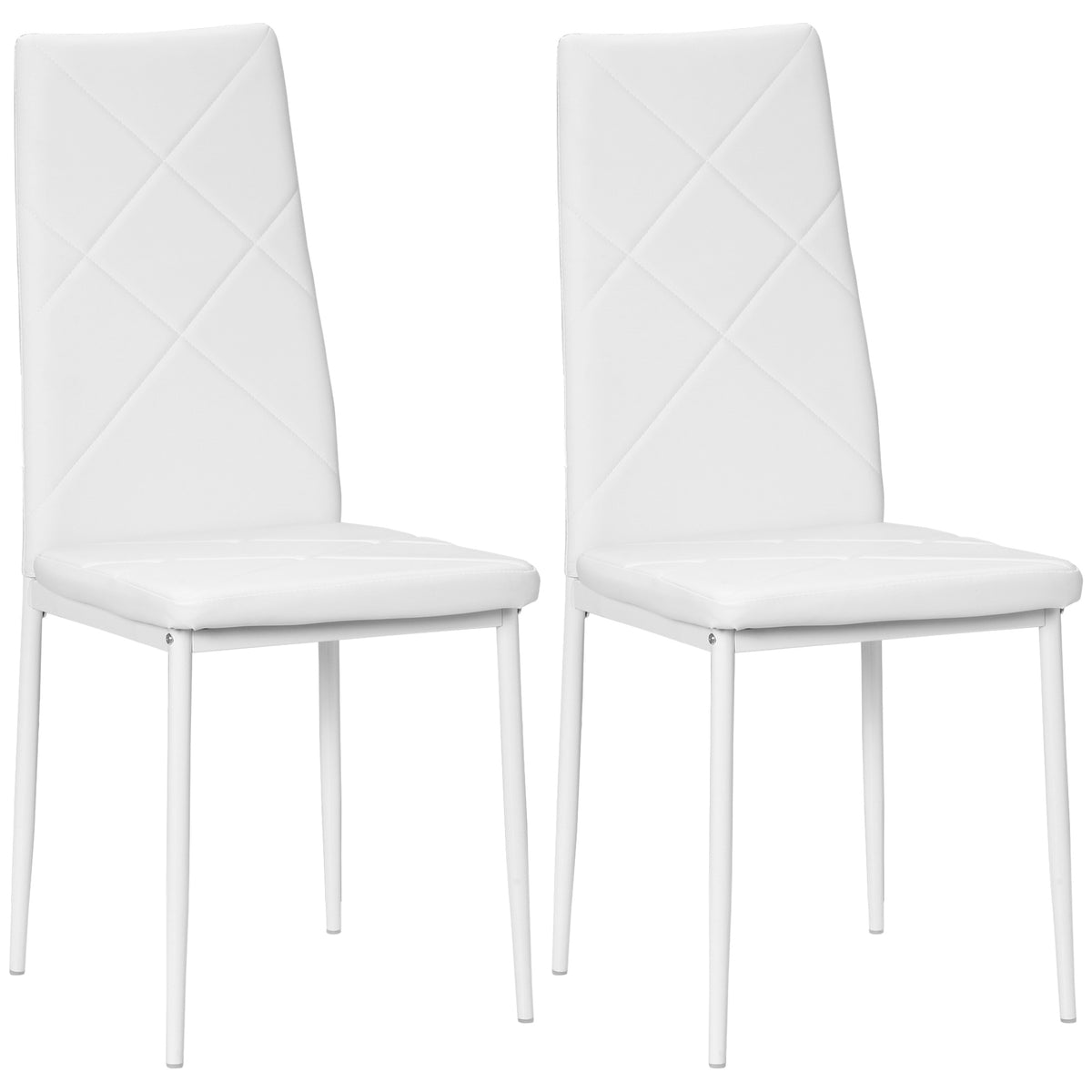 Lot de 2 chaises de salle à manger avec dossier haut, revêtement synthétique et pieds en acier, blanc-0