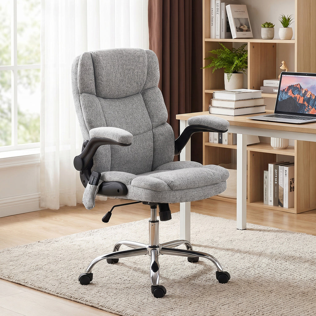 Fauteuil de bureau massant et chauffant, chaise de bureau ergonomique avec hauteur réglable, fonction à bascule, gris-1