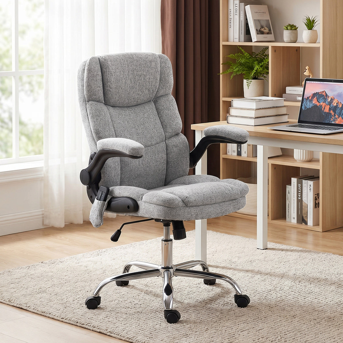 Fauteuil de bureau massant et chauffant, chaise de bureau ergonomique avec hauteur réglable, fonction à bascule, gris-1
