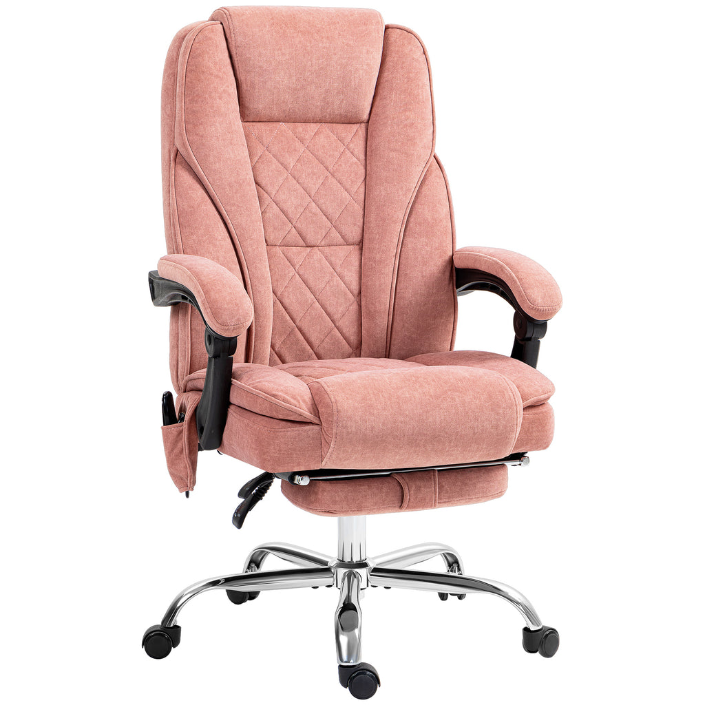 Fauteuil de bureau massant et chauffant hauteur réglable dossier inclinable télécommande repose-pieds rétractable rose-0