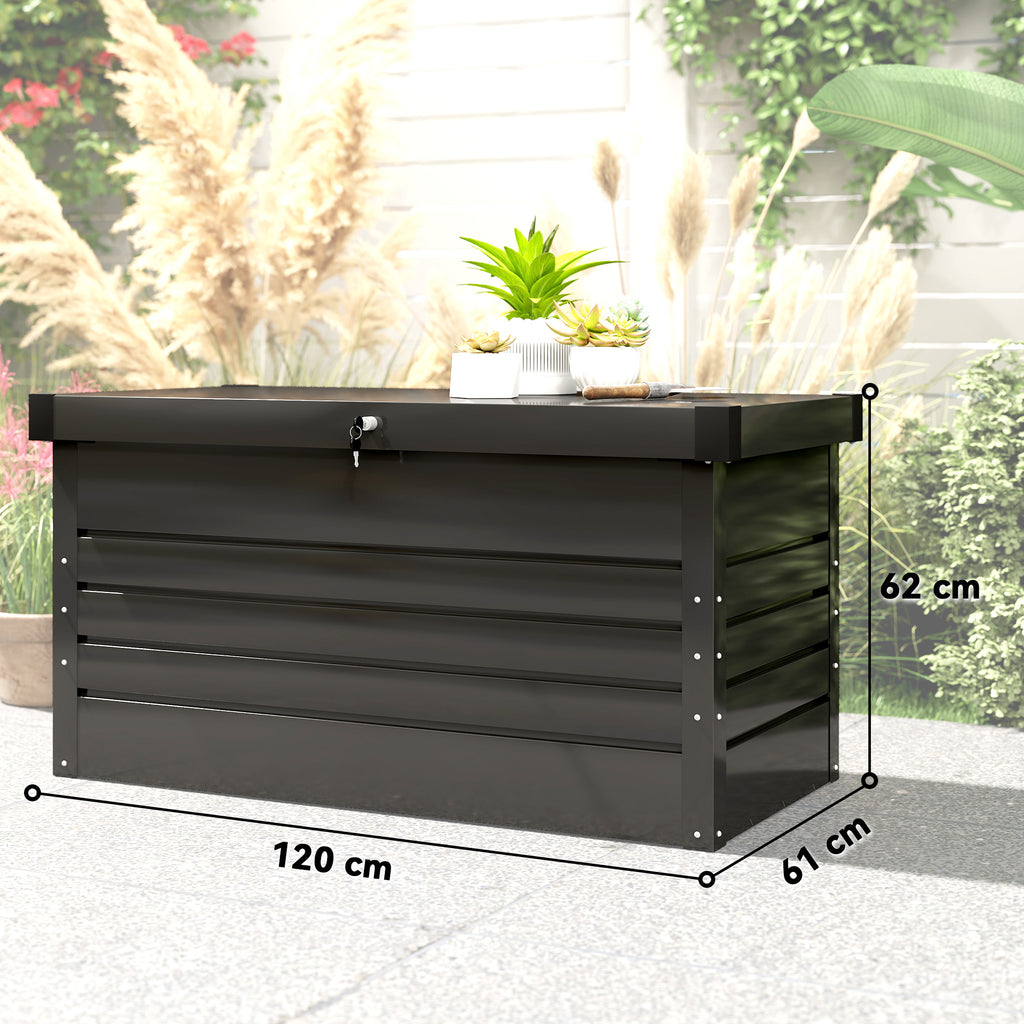 Coffre de rangement métal boîte de jardin 350L double vérins à gaz  verrouillable pour coussins outils gris anthracite-2