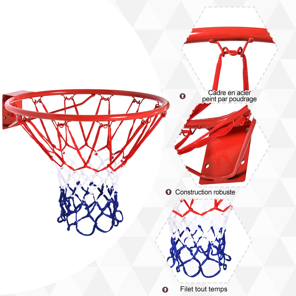 Panier de basket, anneau de basketball avec filet, suspendu mural intérieur et extérieur,  Ø 46 x 46 cm, rouge-4
