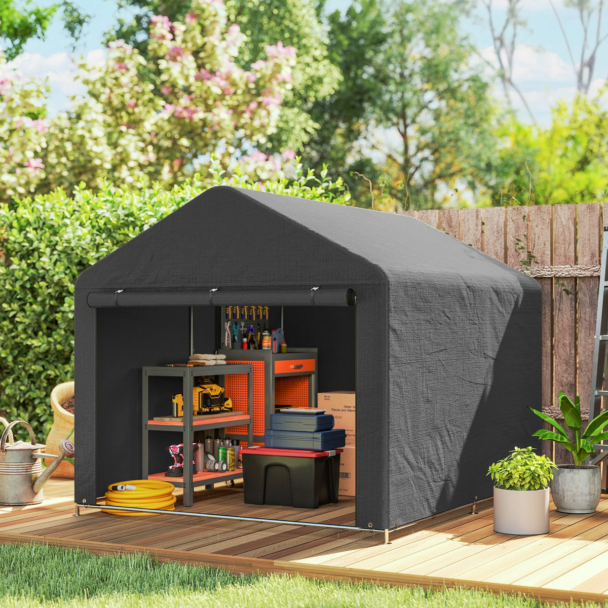 Abri de jardin tente de stockage imperméable abri moto porte enroulable fermeture éclair, 200 x 238 x 183 cm, gris foncé-1