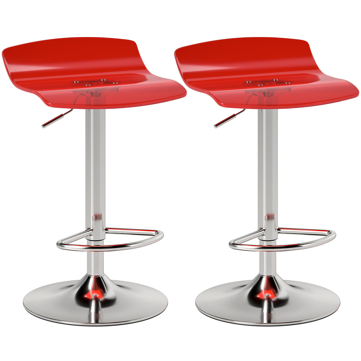Lot de 2 tabourets de bar design contemporain pivotant 360° hauteur réglable avec repose-pieds 39x39x67-87cm rouge-0