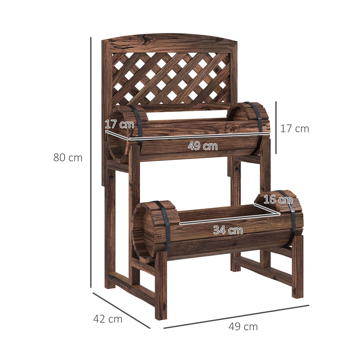 Jardinière sur pieds surélevée avec treillis carré potager 2 niveaux pour terrasse, balcon jardin 42 x 49 x 80 cm marron-2