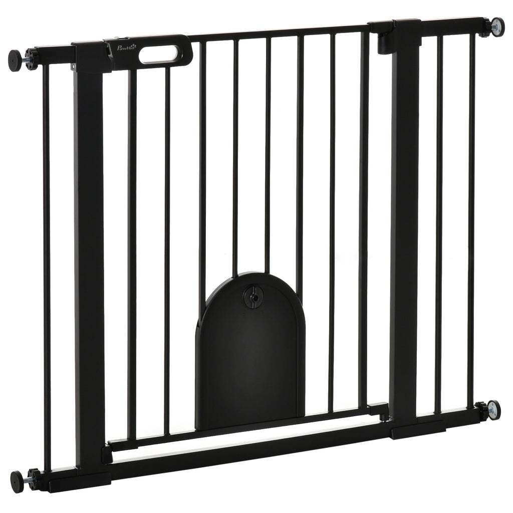 Barrière de sécurité animaux avec porte fermeture automatique système de double verrouillage, acier noir-0