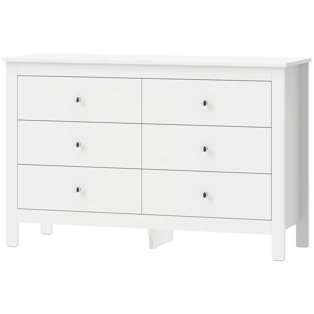 Commode 6 Tiroirs, Meuble de Rangement avec Glissières Fluides, Chiffonnier, Style Moderne, 118 x 39,5 x 75,5 cm, Blanc-0
