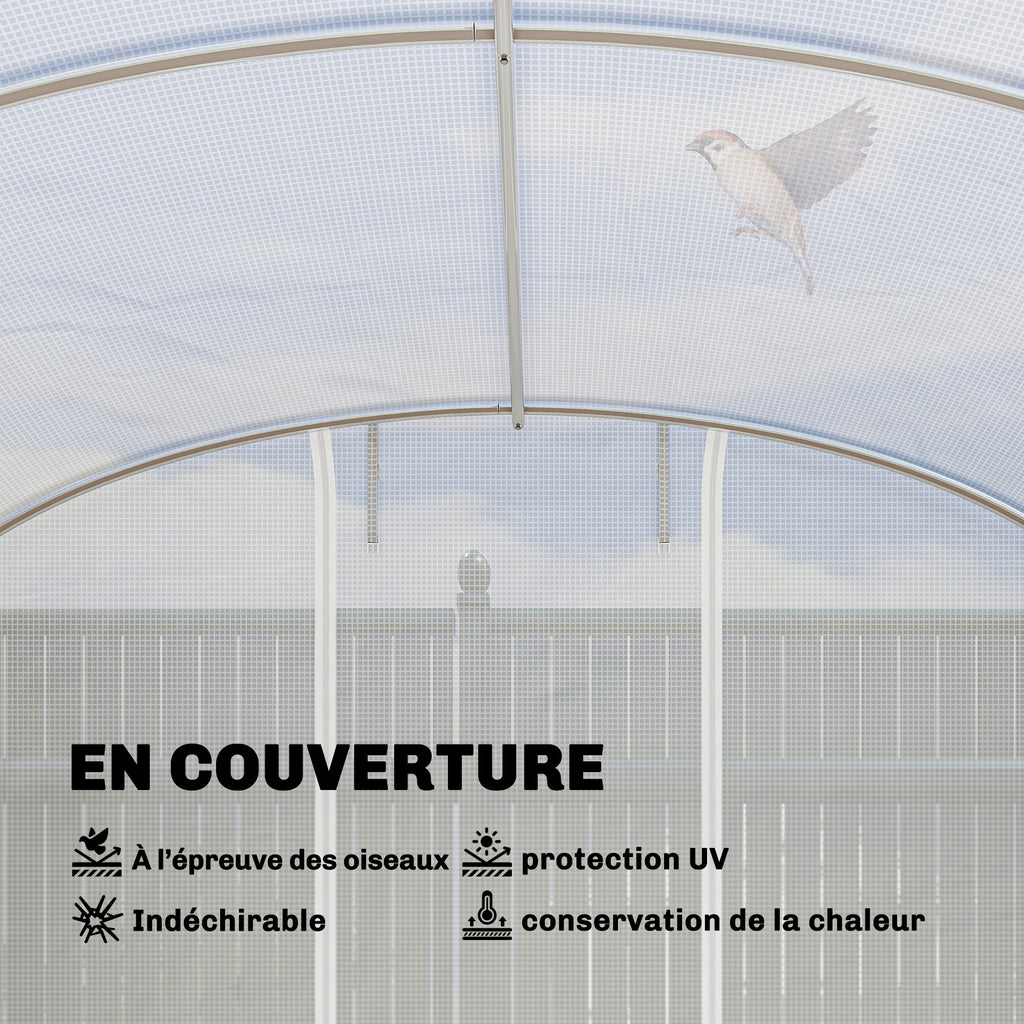 Serre tunnel de jardin 24m², serre de jardin tunnel avec cadre en acier galvanisé, portes et 2 grandes fenêtres, blanc-4