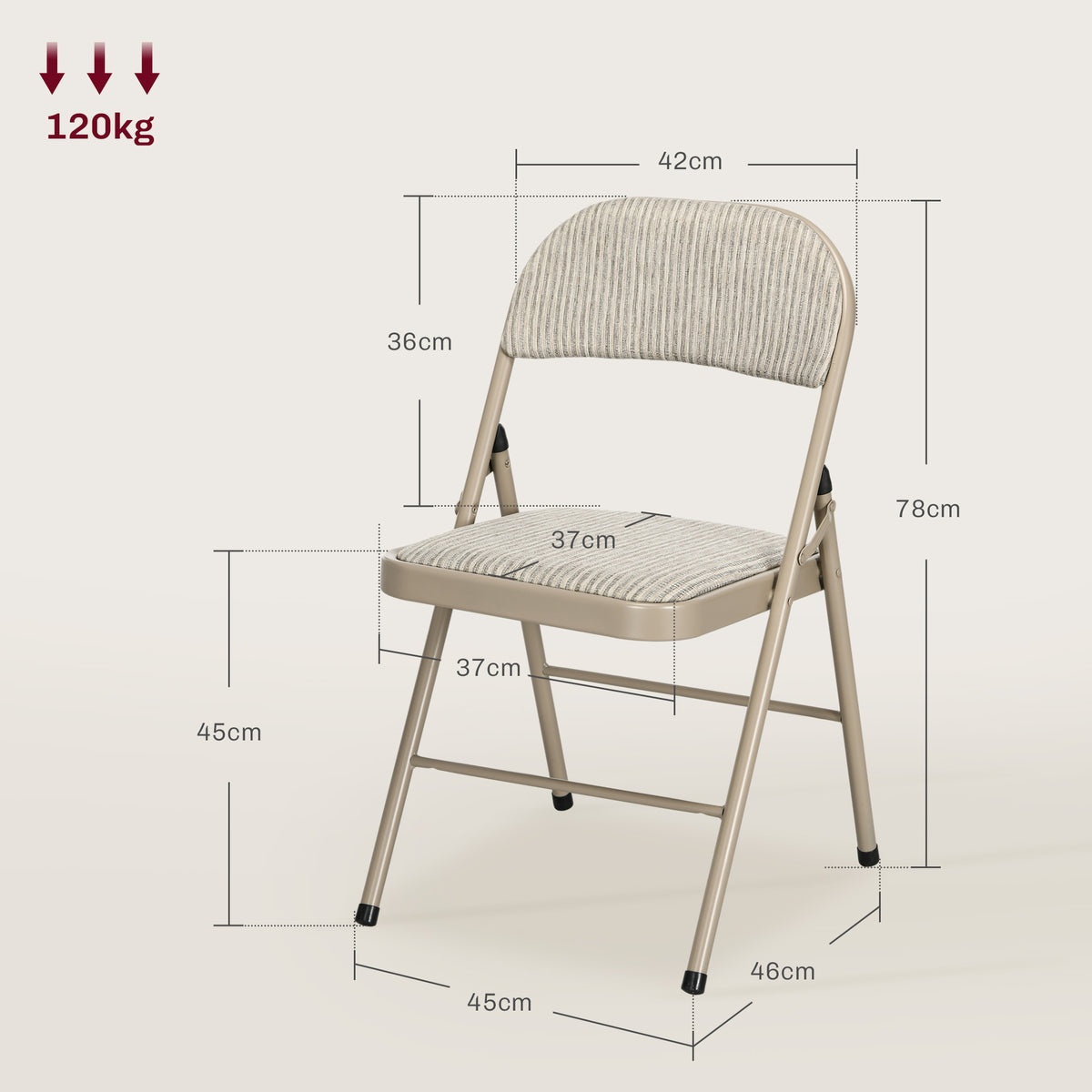 Lot de 6 chaises pliantes chaises de salle à manger portables cadre en acier dim. 45l x 46P x 78H cm beige-2