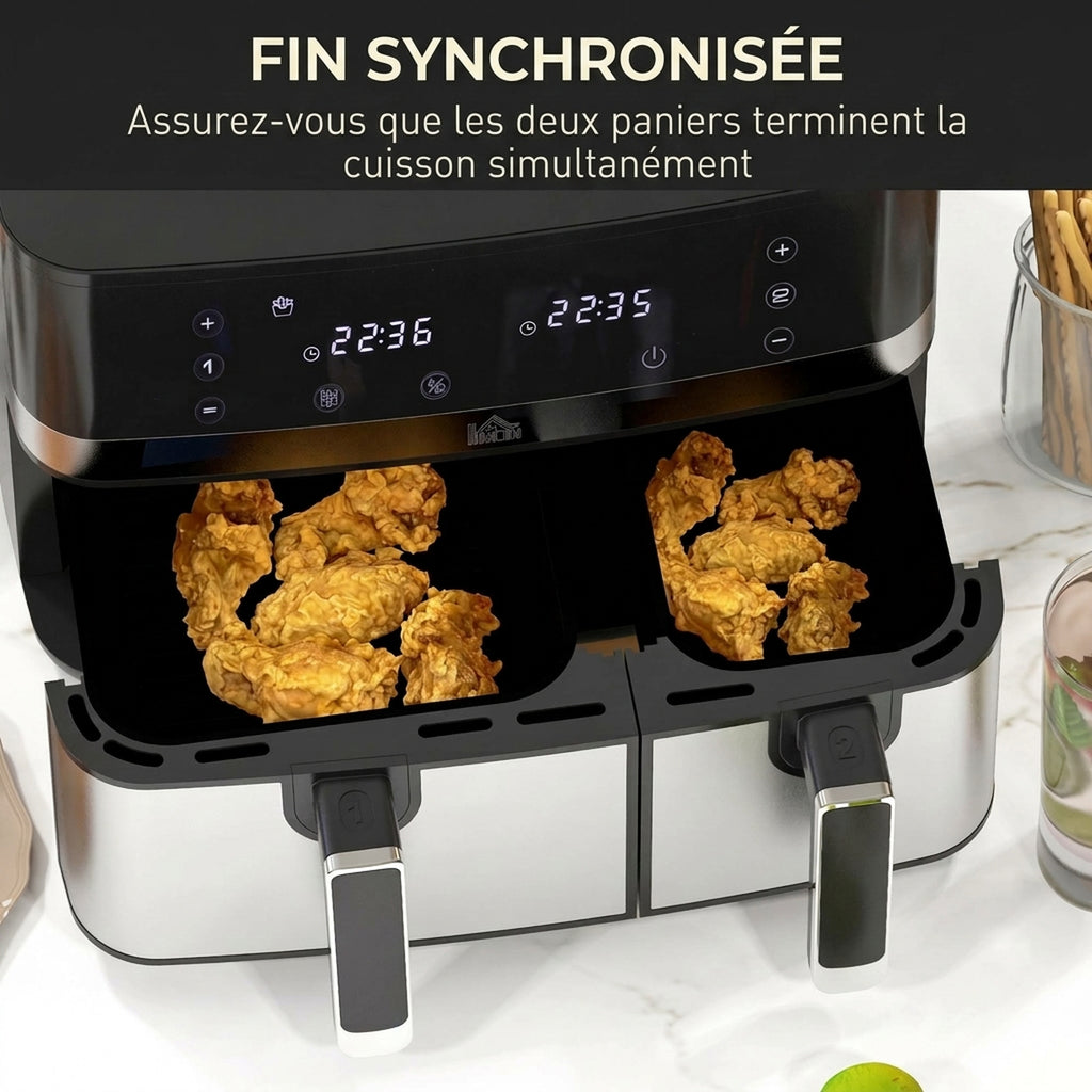 Friteuse à air sans huile, Air Fryer, double compartiment 8,5 L, 2700 W - 8 programmes, température réglable, minuterie-3