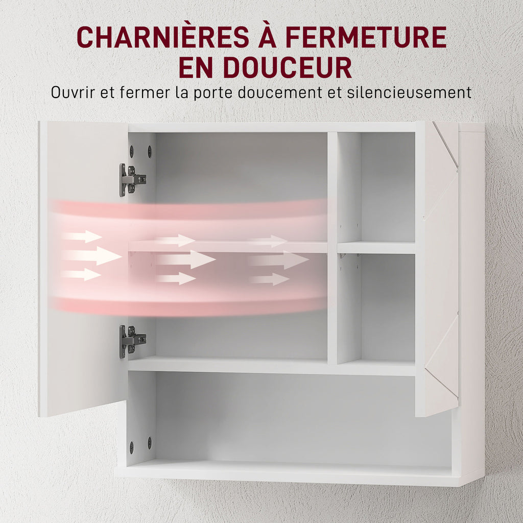Armoire murale miroir de salle de bain placard de rangement 2 portes 55 x 17 x 55 cm blanc-6