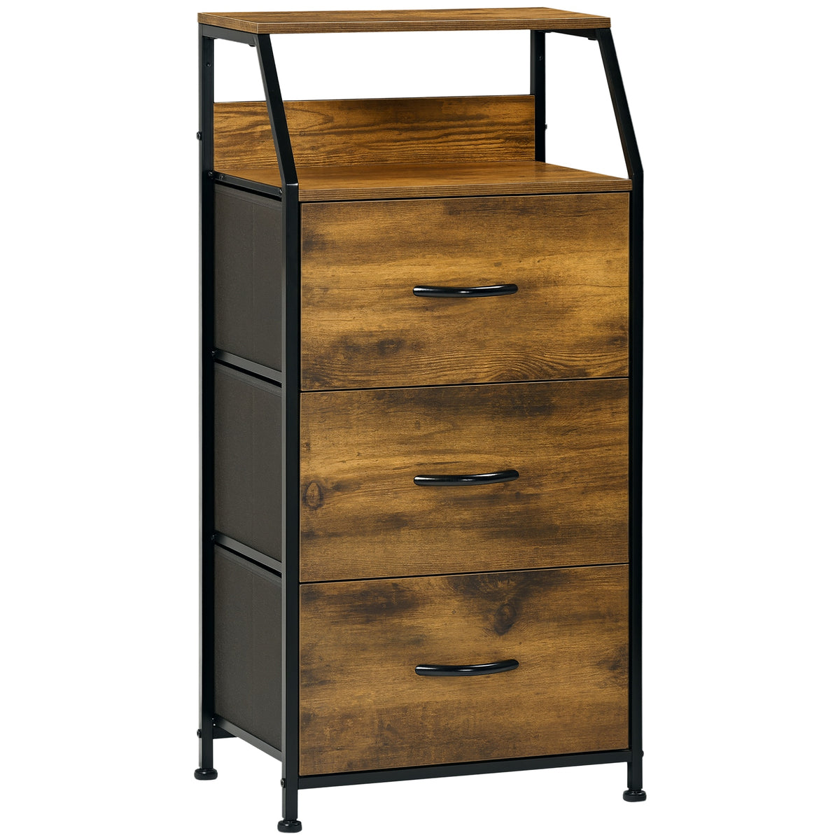 Meuble de rangement style industriel commode 3 tiroirs en tissu amovibles et 2 étagères - 44 x 29 x 92 cm - bois et métal-0