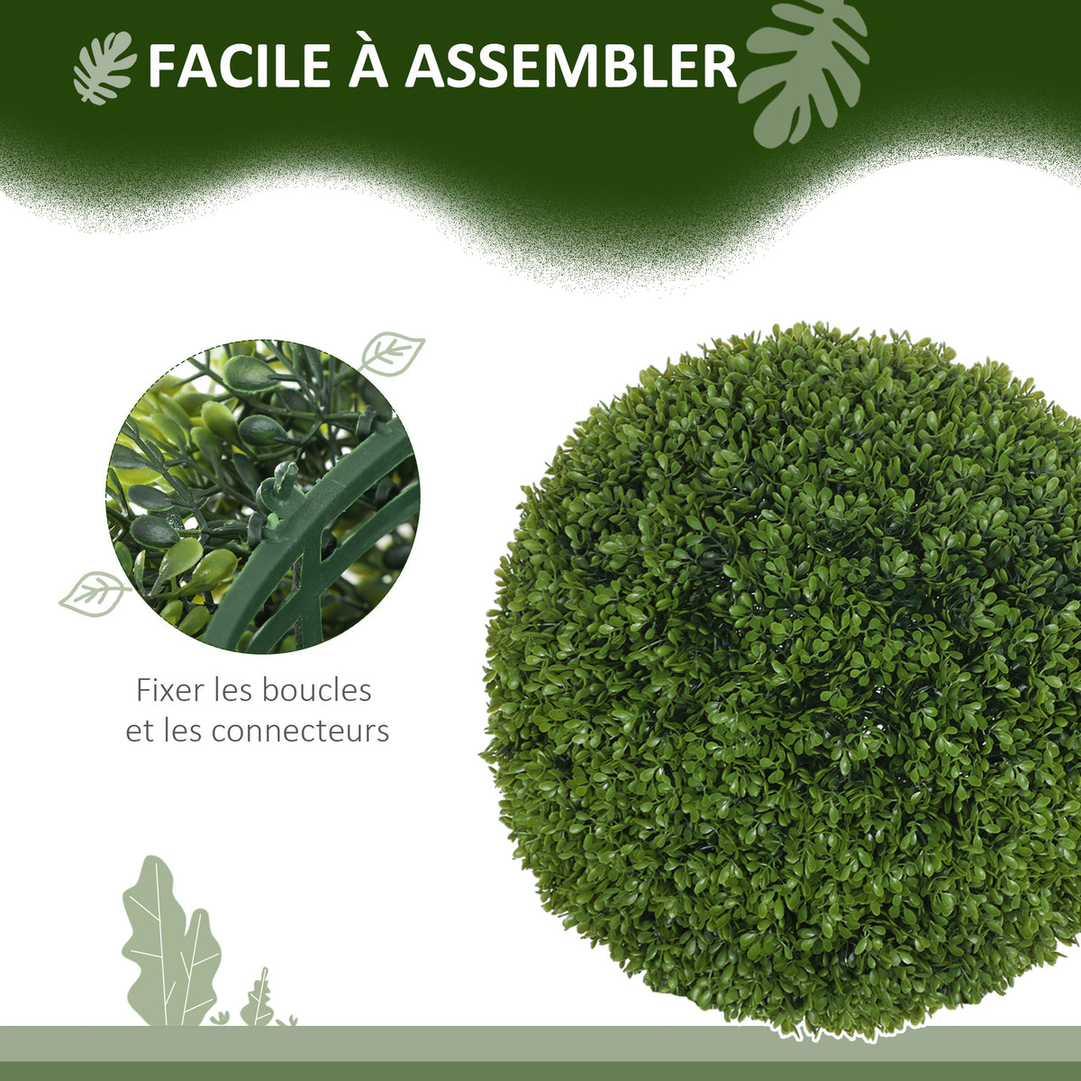 Lot de 2 boules de buis artificielles de 40 cm décoration pour intérieur ou extérieur vert foncé-4