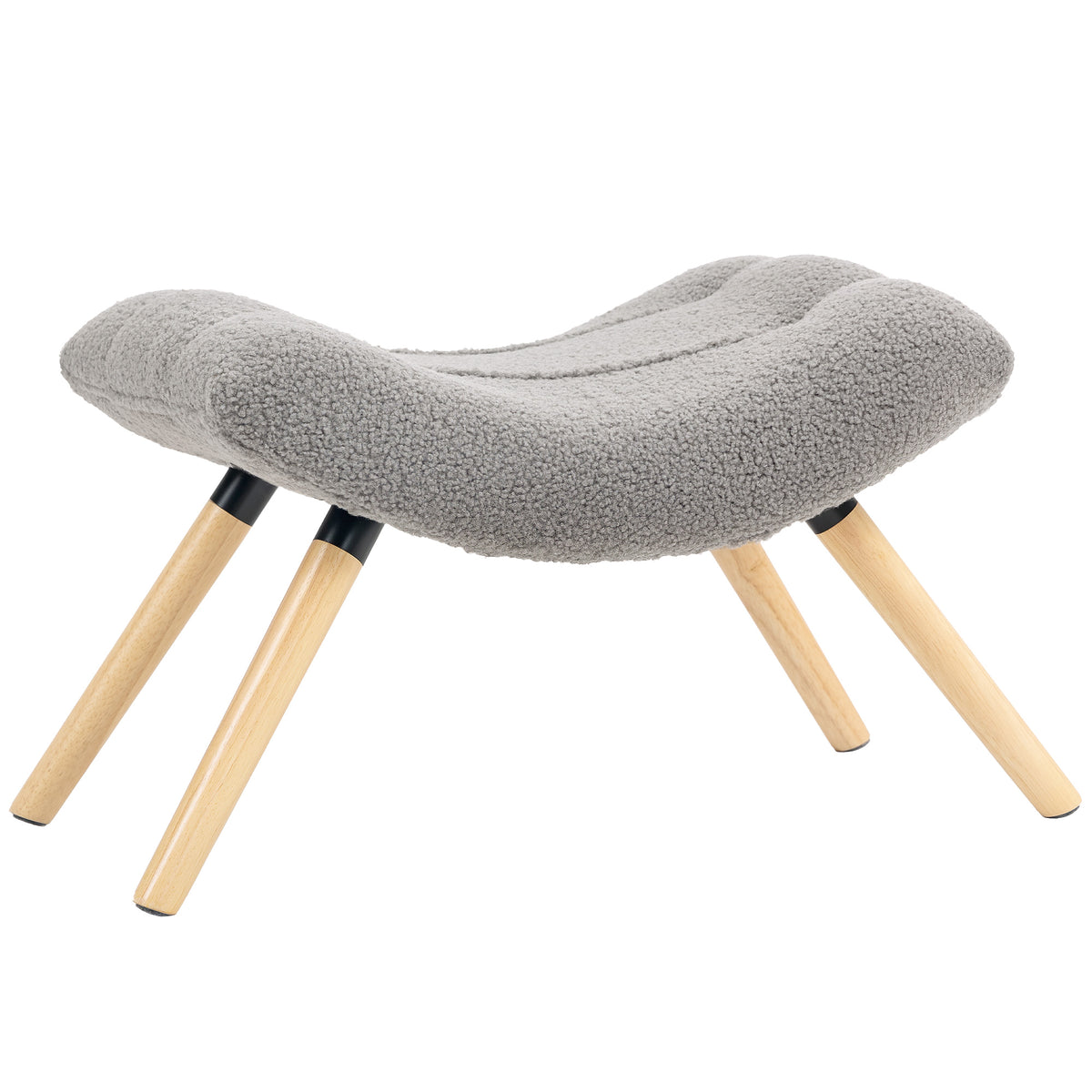 Repose pied salon ottoman pouf salon tabouret de canapé en tissu avec pieds en bois d'hévéa, siège rembourré, gris-0