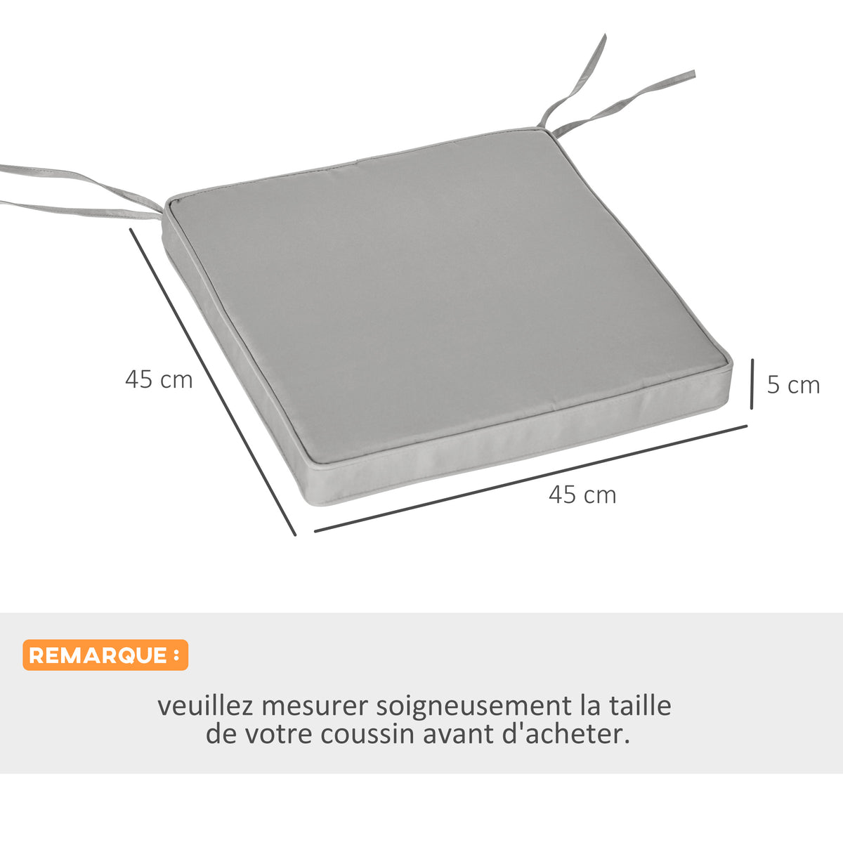 Lot de 2 Coussins de Chaise Fauteuil de Jardin Coussins d'assise déhoussables Rembourrage 5 cm Polyester Gris clair-2