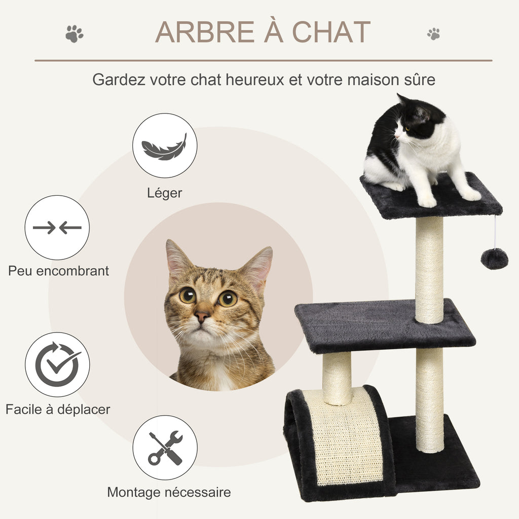 Arbre à chat arbre à grimper griffoir pour chat hauteur 72 cm balle suspendue gris foncé-3