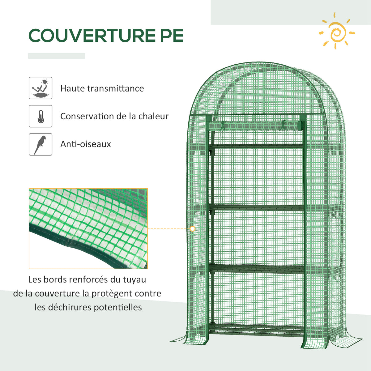 Serre de jardin serre de balcon résistante aux UV porte enroulable 4 étagères couverture en PE 80 x 49 x 160 cm vert-3