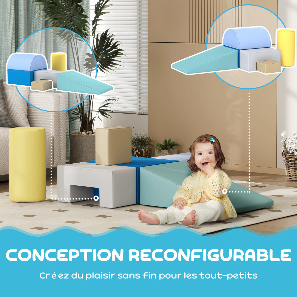 6 blocs de construction en mousse XXL - jeux éducatif - module motricité - certifiés normes EN71-1-2-3 - mousse PU 20D-3
