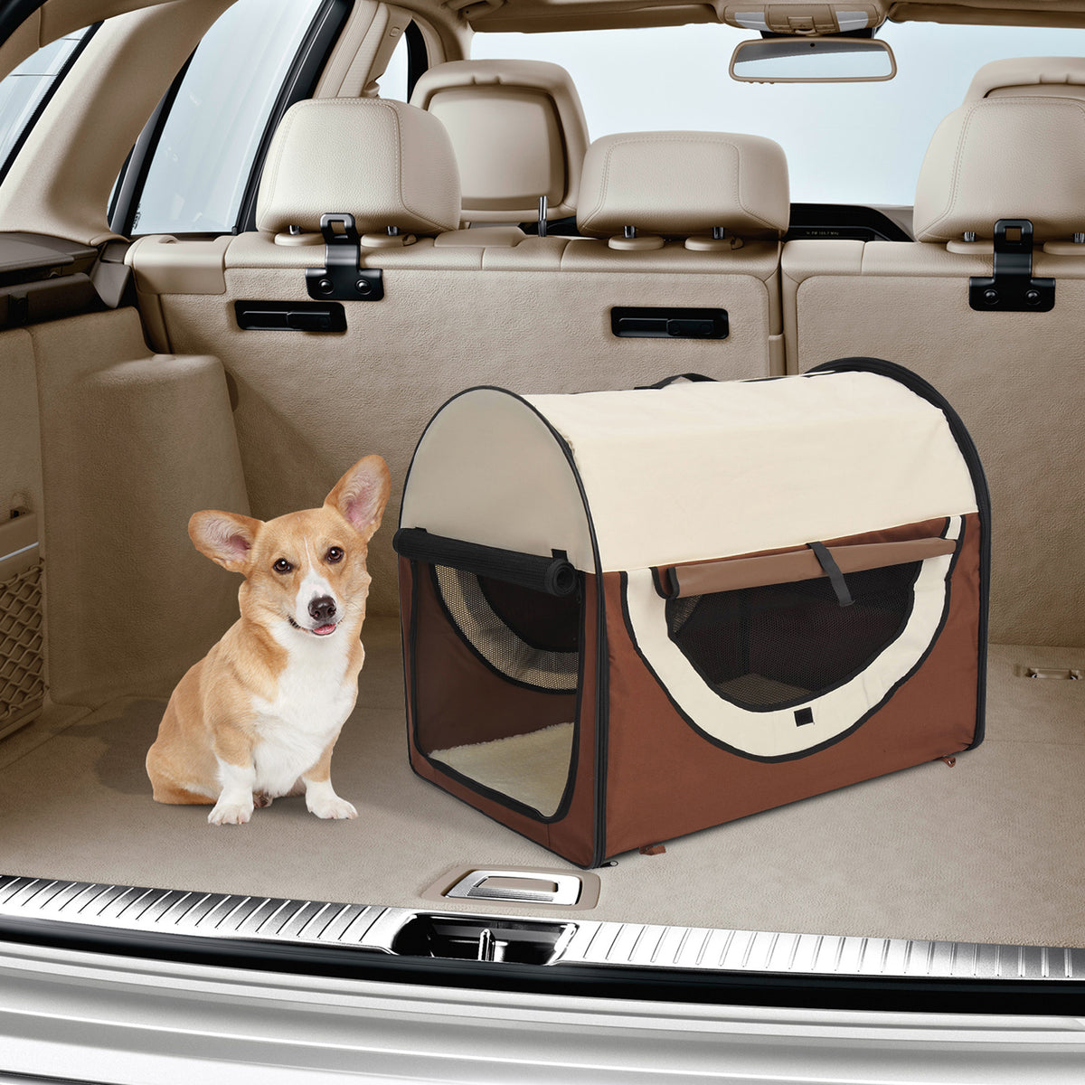 Sac de transport pour chien caisse de transport pliable pour chien respirant avec coussin d'agneau amovible 61 x 46 x 51 cm-9