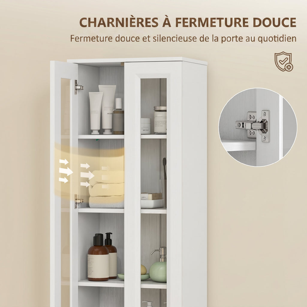 Meuble de Salle de Bain 6 niveaux, Meuble de Rangement avec 4 Portes à Fermeture Douce et Étagères Réglables, Blanc-5