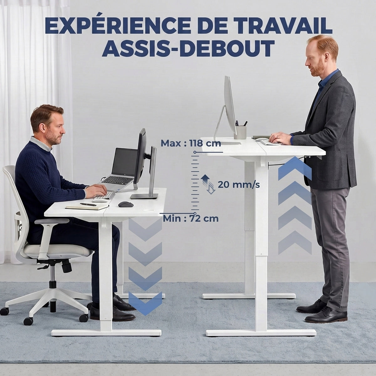 Bureau Assis Debout Électrique 120 x 60 cm, Mémoire 3 Hauteurs, Sécurité Enfant et Anti-Collision, pour Travail, Blanc-3