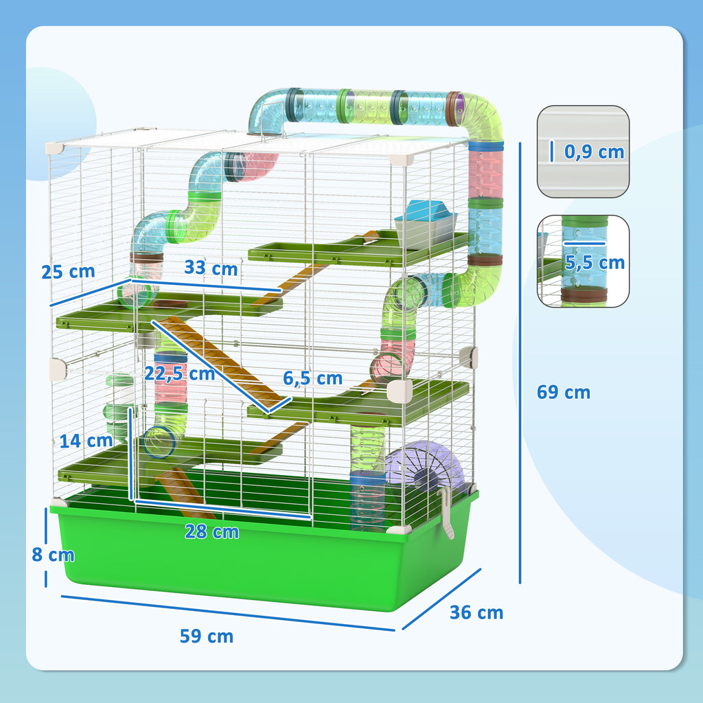 Grande cage pour hamsters cage pour rongeur 5 niveaux avec tunnels abreuvoir roue maisonnette échelles-2