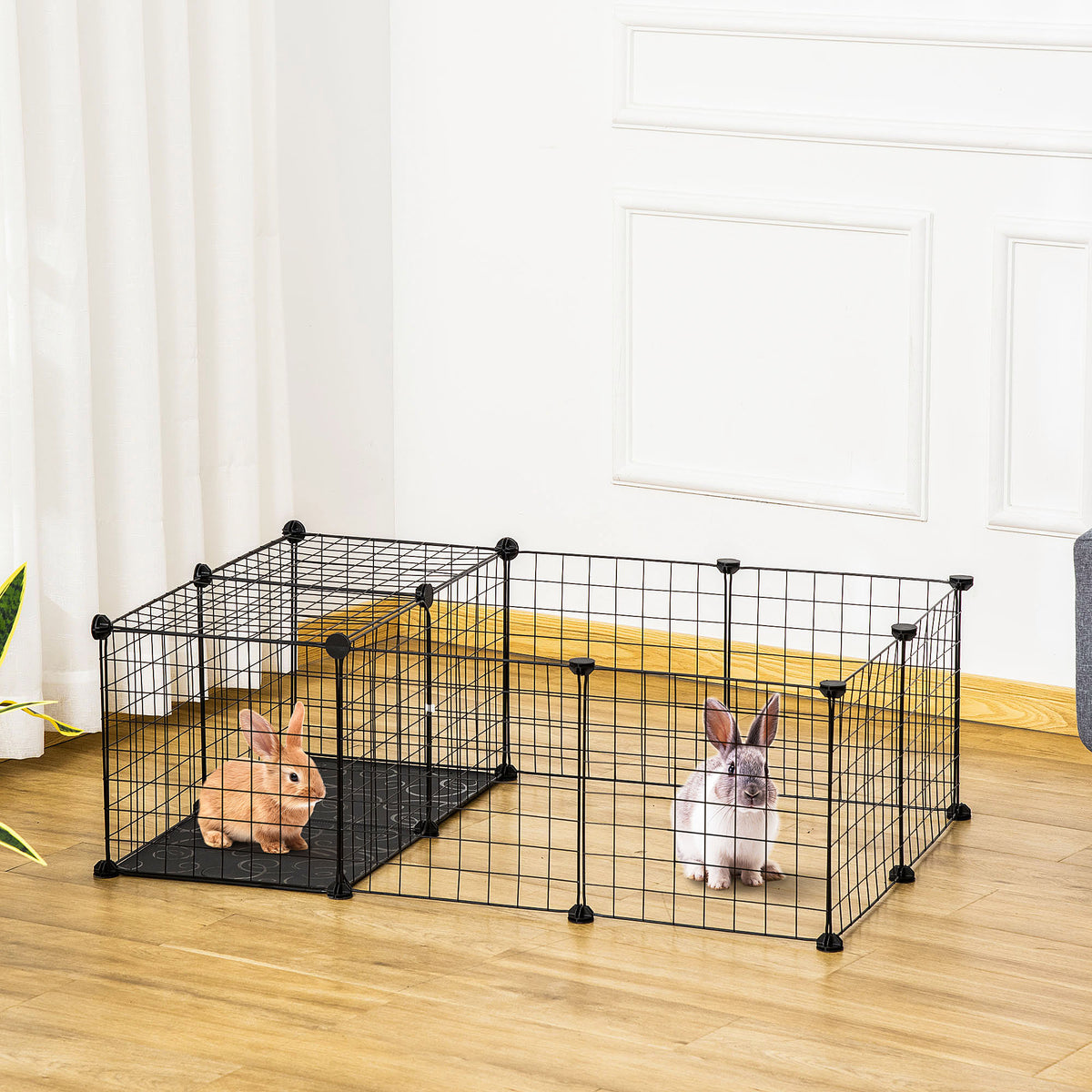 Enclos pour petits animaux parc pour lapins, cochons d'Inde et rongeurs modulable, noir-1
