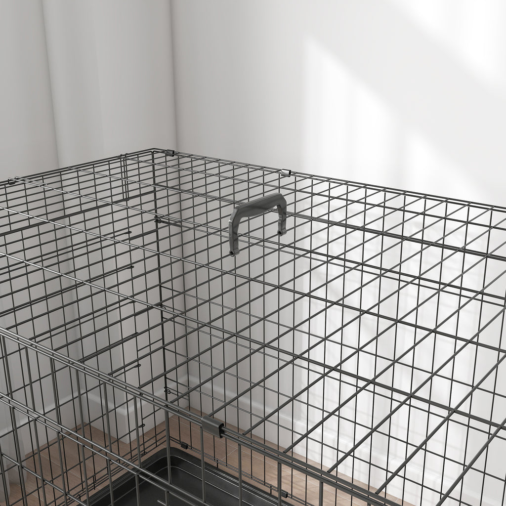 Cage caisse de transport pliante pour chien en acier 2 portes verrouillables 121 x 77 x 82 cm noir-8