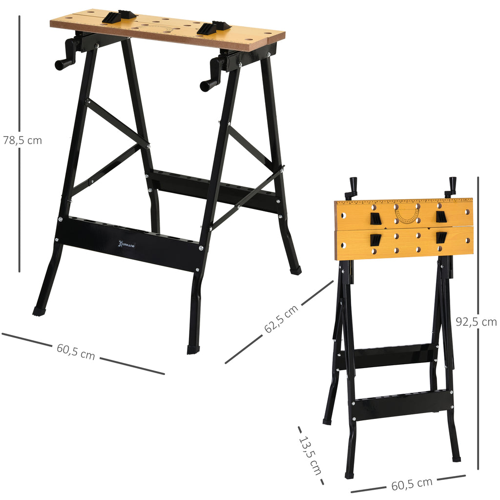 Établi pliant établi de serrage avec 4 serre-joints table de travail, charge 100 kg, 62,5x60,5x78,5cm, noir-2