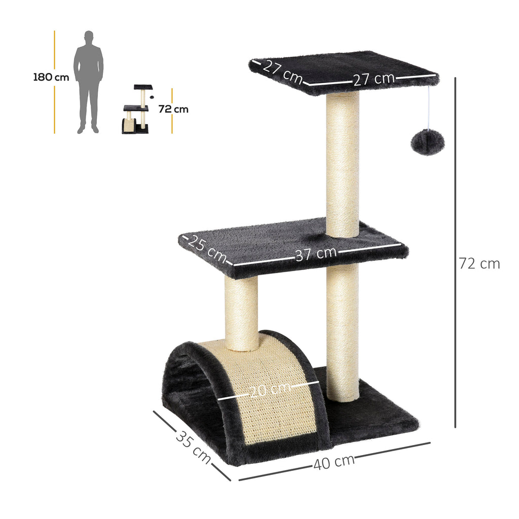 Arbre à chat arbre à grimper griffoir pour chat hauteur 72 cm balle suspendue gris foncé-2
