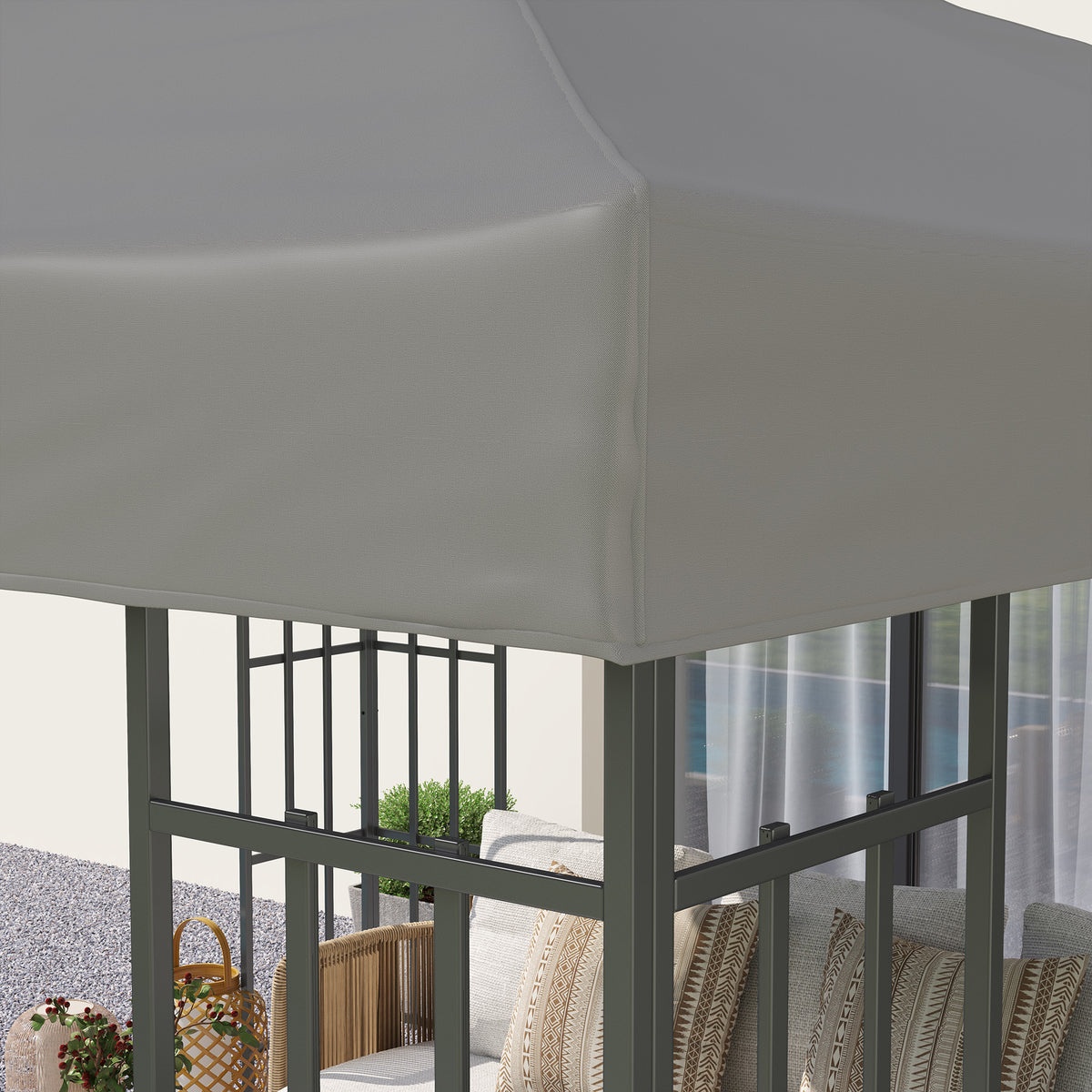 Toile pour tonnelle 3 x 3 m toile de rechange pour tonnelle à 2 niveaux protection UPF30+ trous de drainage gris-7