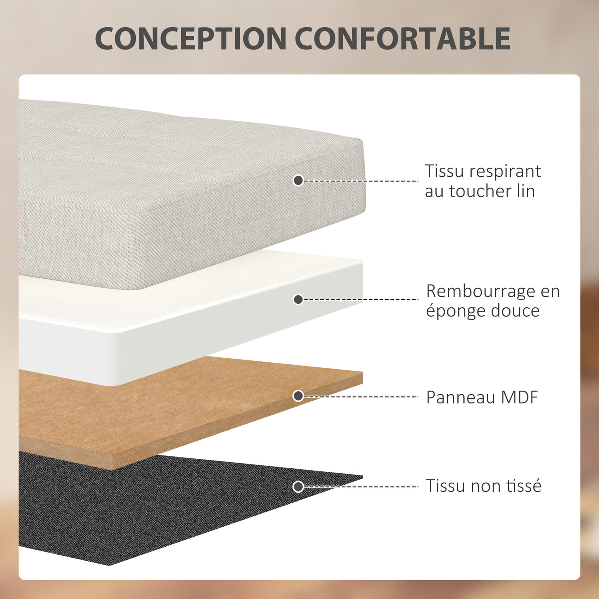 Banc de rangement pouf de rangement pliable bout de lit repose-pieds avec couvercle capitonnée 76L x 38l x 38H cm crème-4