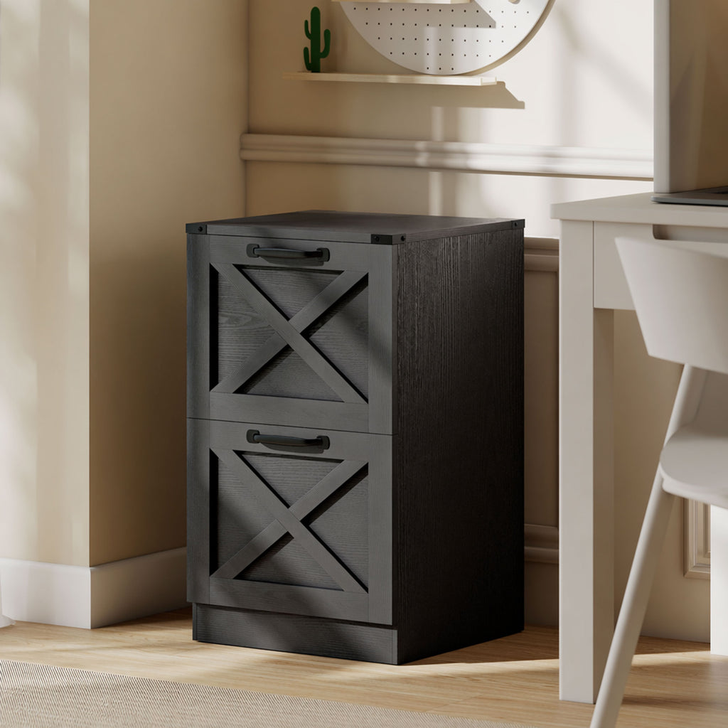 Caisson de Bureau avec 2 Tiroirs, Dossiers Suspendus pour Formats Lettre/A4, Style Rustique, 40x40x71cm, Noir-1
