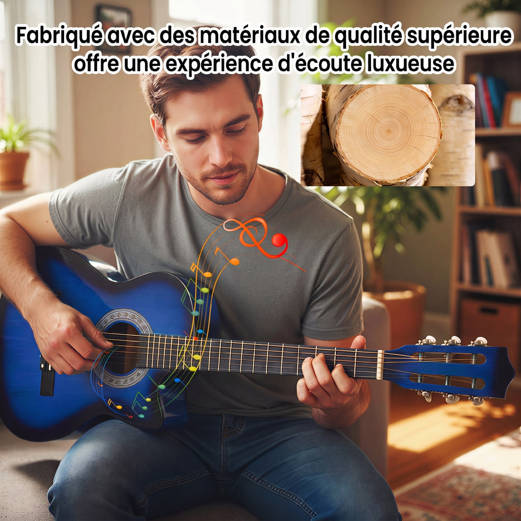 Pack guitare électrique kit guitare électrique avec sac, sangle, corde, médiators, câble, 96,5x35,8x8,5cm, bleu et noir-4