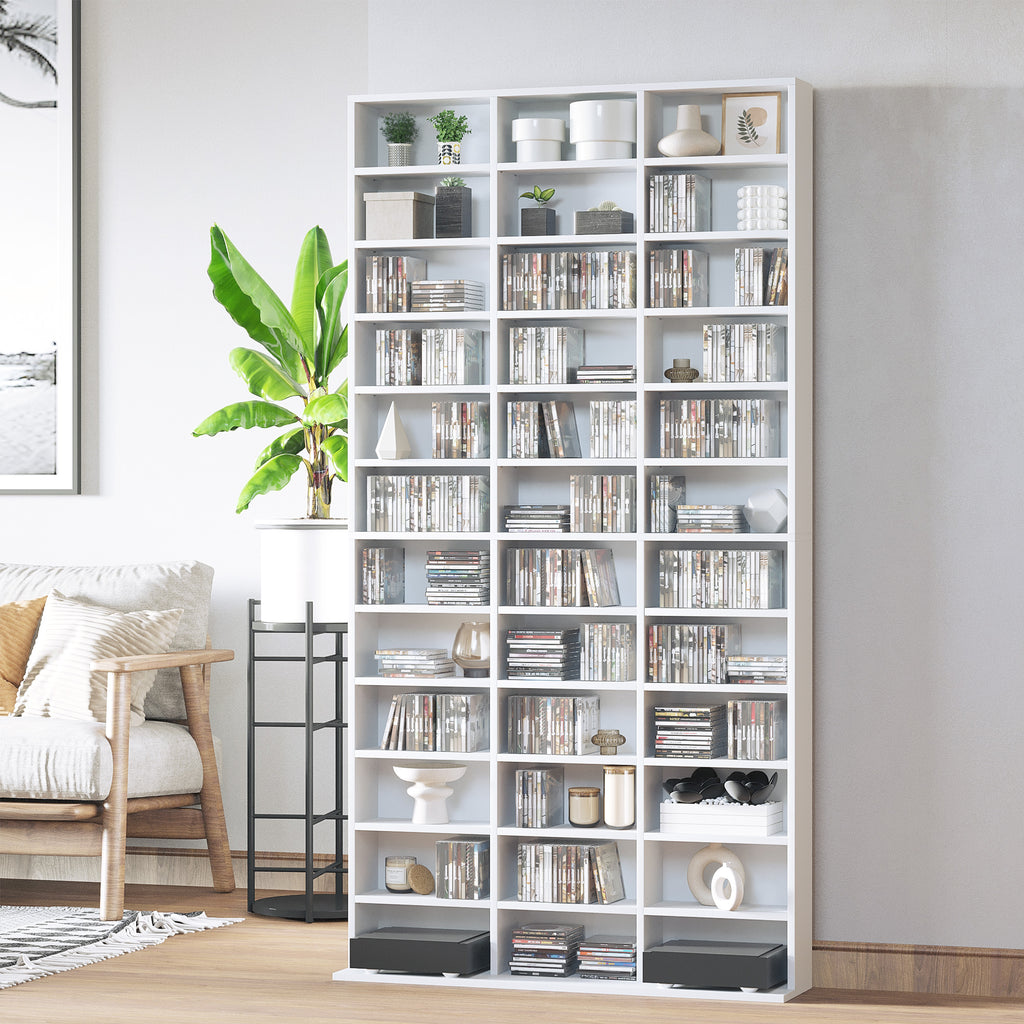 Étagère Rangement CD/DVD Meuble de Rangement pour 1116 CDs 36 Compartiments réglables en Hauteur Blanc-1