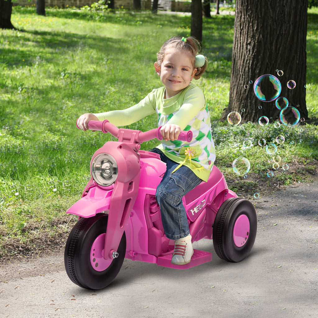Moto électrique enfants 2-5 ans, 3 roues, 6 V, 3 km/h, avec fonction de bulles, effets lumineux et sonores, rose-1