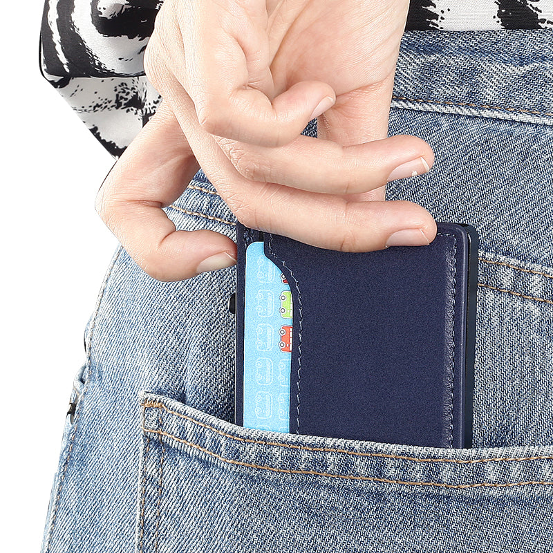 Portefeuille TOYFID en aluminium avec étui en similicuir, porte-cartes à éjection et protection RFID