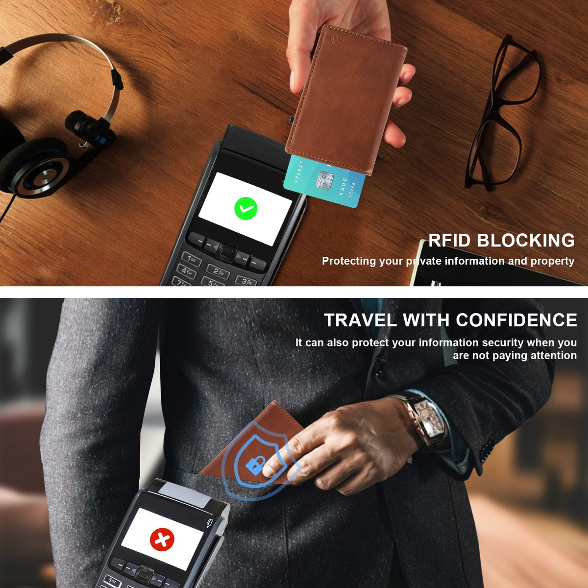 Portefeuille homme TOYFID en aluminium avec étui en cuir véritable, protection RFID et éjection des cartes