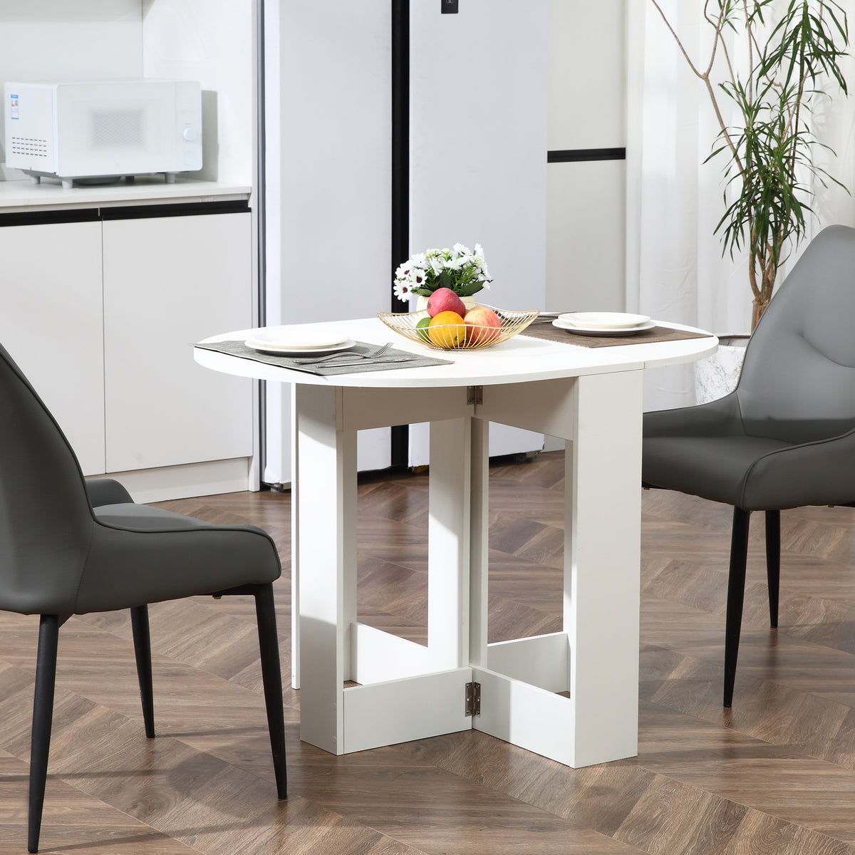 Table pliable de cuisine salle à manger 2 abattants - table ovale extensible - 104L x 76l x 73,7H cm en bois blanc-1