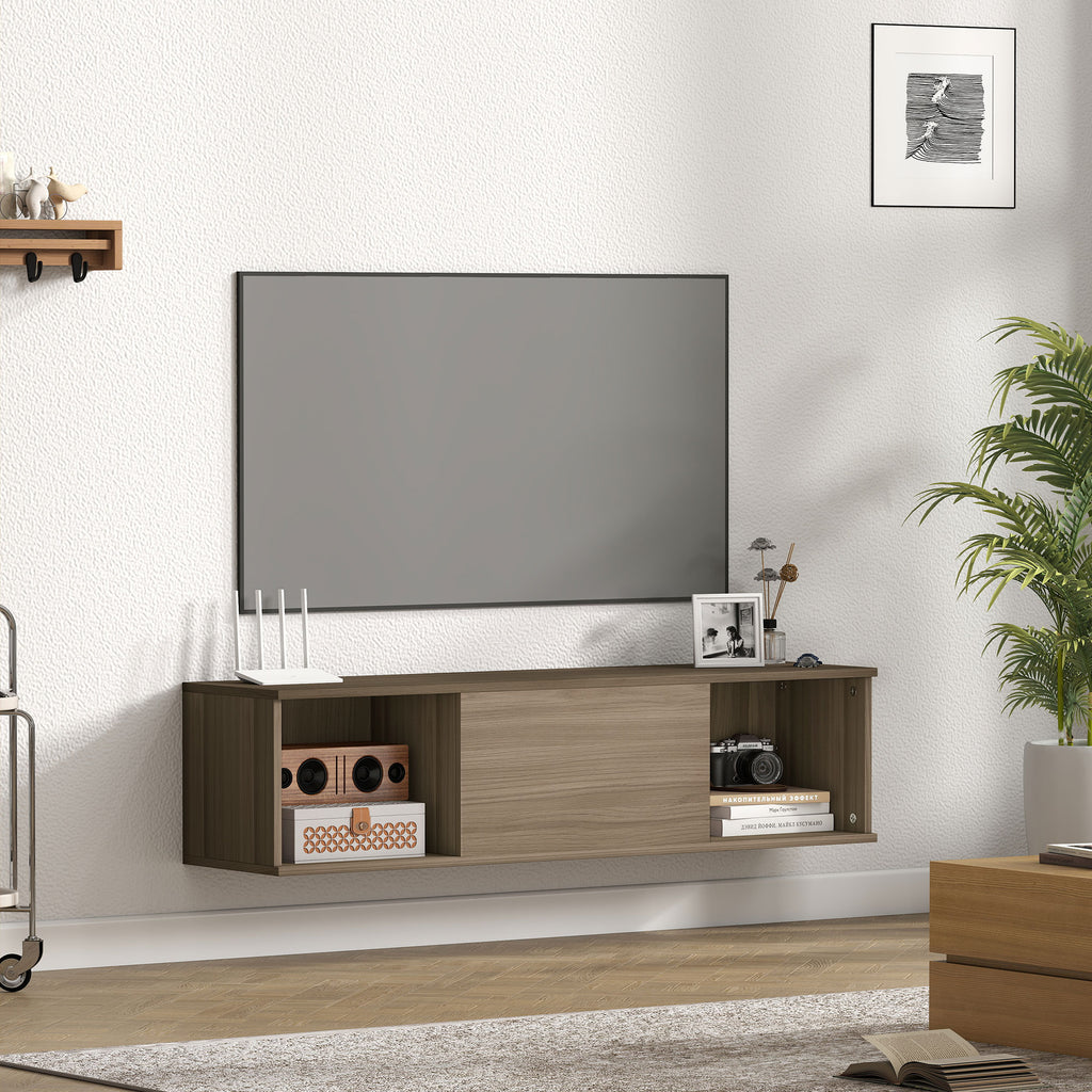 Meuble TV suspendu, Armoire murale avec 2 compartiments ouverts et porte rabattable, 120 x 30 x 29,5 cm, marron-9