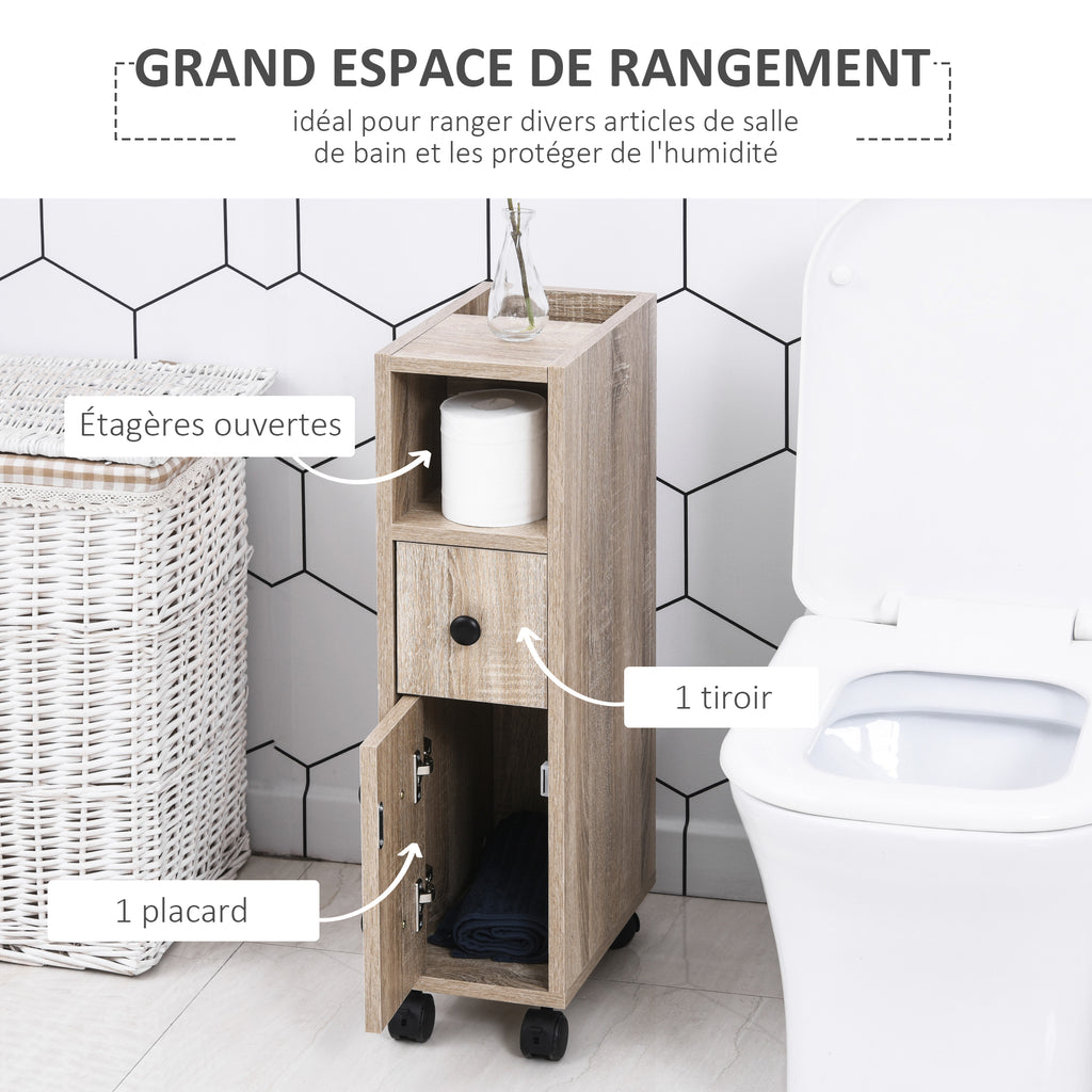 Porte-Papier Toilette 3 Niveaux avec Sortie Intégrée, Panneaux de Particules Aspect chêne Clair-3
