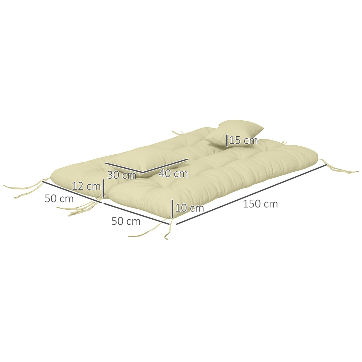 Ensemble de 4 coussins d'extérieur pour balancelle de jardin, 1 coussin d'assise coussins de dossier et 2 oreillers-2