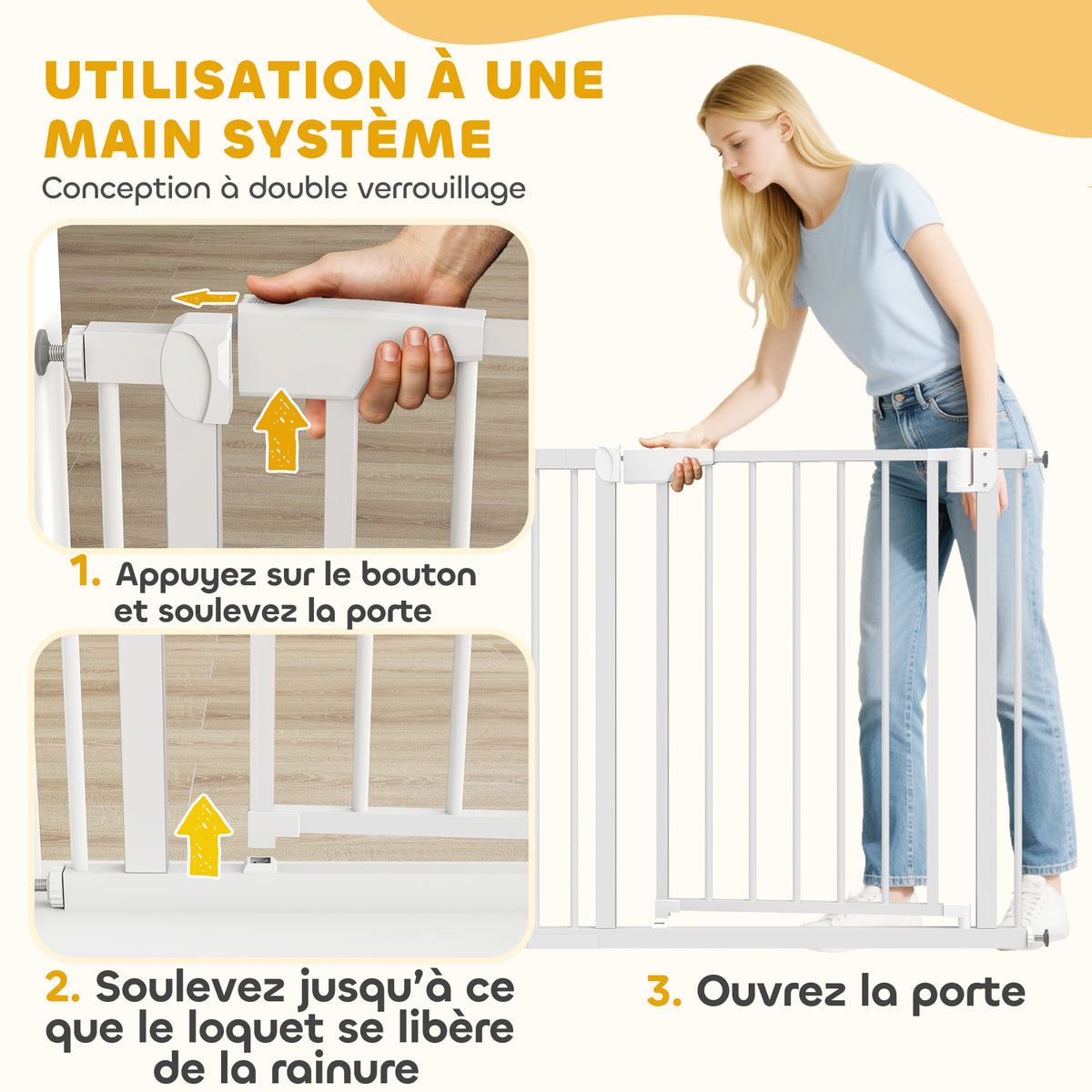 Barrière de Sécurité pour Chiens et Bébés 76 à 88 cm avec Extension, Fixation par Pression sans Perçage, 76 à 88 cm, Blanc-5