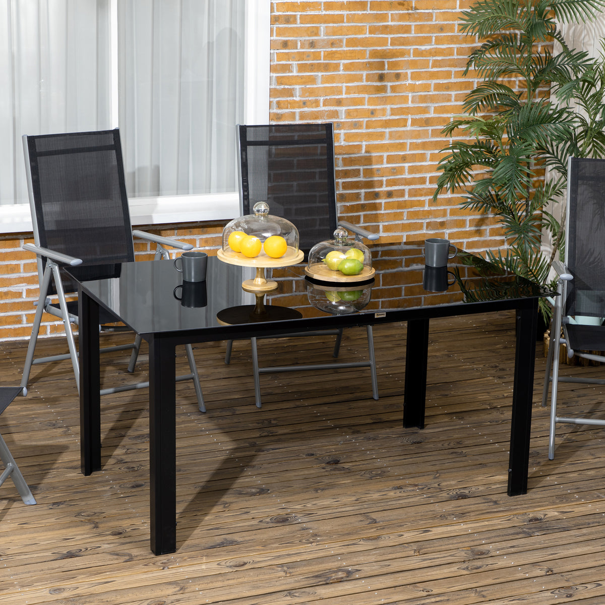 Table de jardin rectangulaire en aluminium et plateau en verre trempé - 6 personnes 150 x 90 x 74 cm noir-1